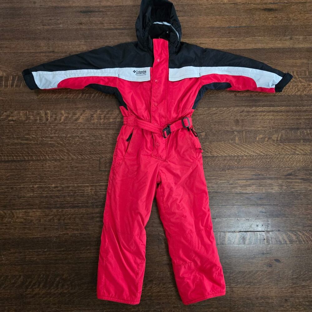 Vintage Columbia Sportswear Tectonite Snow Ski Suit Belted Red & Black Size 6/7